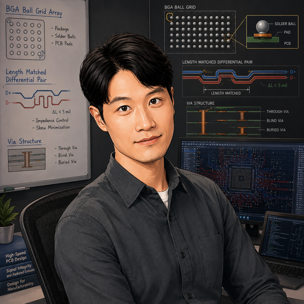 안우진 SoC PKG / Board HW Engineer 캐리커쳐